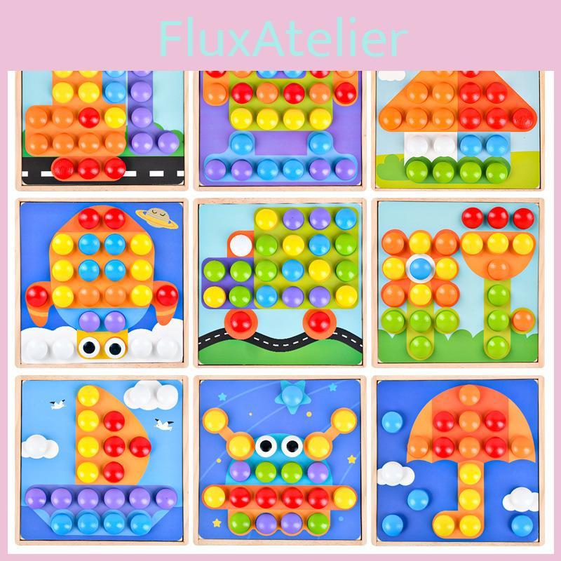 Wooden 3d Puzzle Board With Large Mushroom Nails For Preschool Educational Play