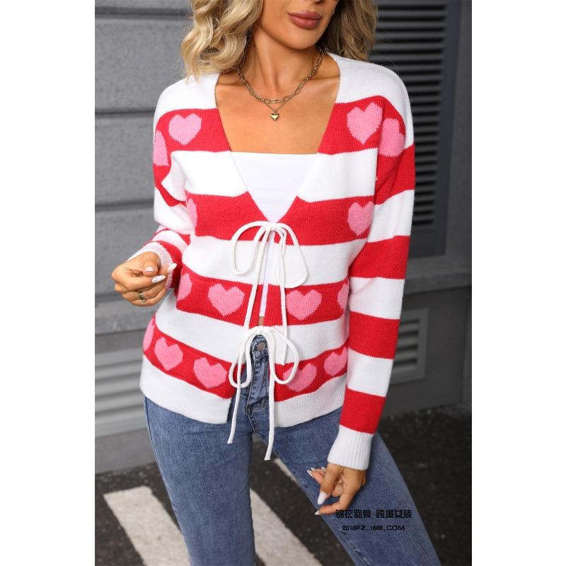 

Новый универсальный свитер в форме сердца с кардиганом на кулиске в сочетании с порнографическим вязаным пальто на День святого Валентина для женщин XL красный