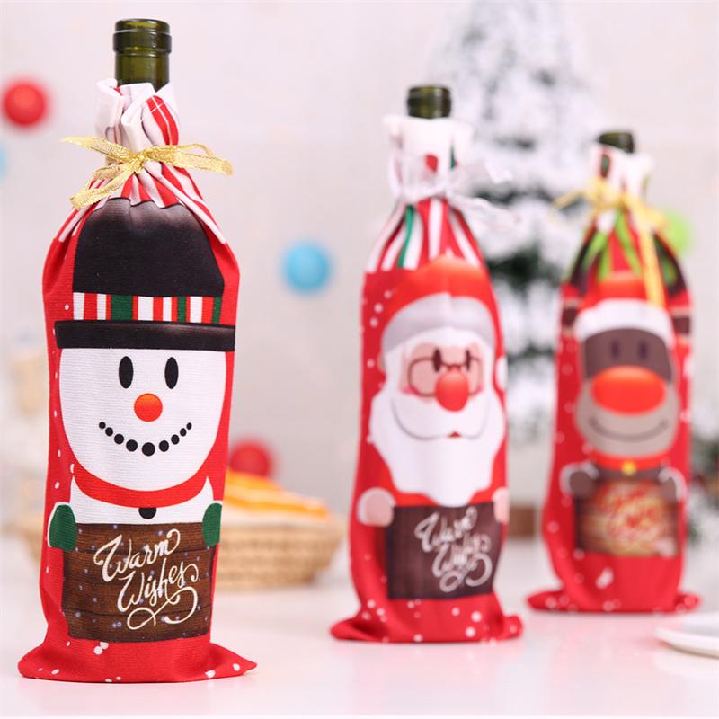 Santa Claus Printed Wine Bottle Bag Christmas Decor Wine Bottle Covers Ornaments Bags Xmas Gifts For New Year Dinner Table Decor