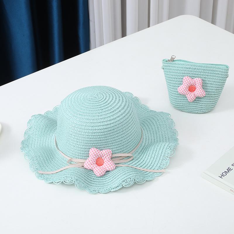 New 2 Pcs Summertime Children Straw Hat and Shoulder Bag Girls Outdoor Flowers Beach Cap Cute Travel Beach Sun Hat Crossbody Bag