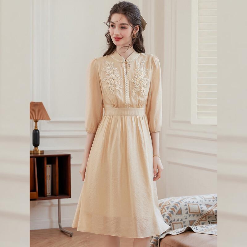 Bailuyu Slim-Fit Stand-Collar A-Line Dress M