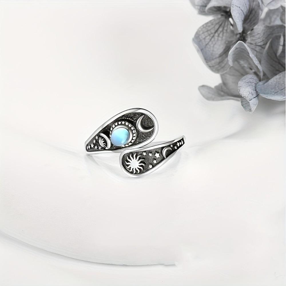 Women's Ring with Moon, Sun, and Stars Moonstone Vintage Classic Jewelry for Daily Wear