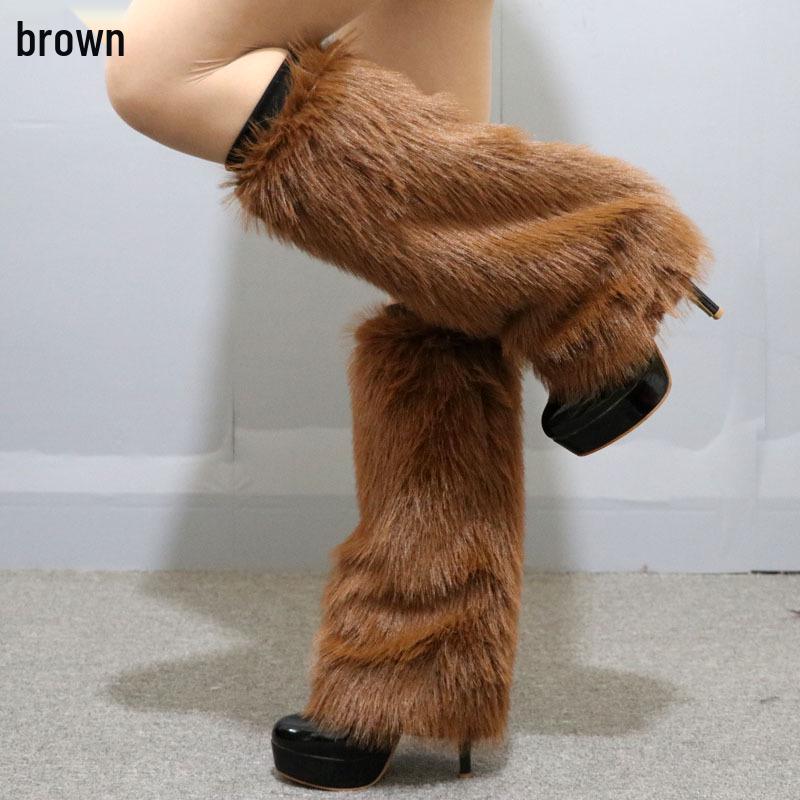Leopard Print Faux Fur Plush Leg Warmers: Long & Short Styles for Autumn/Winter, Ideal for Stage Performances and Boot Covers.