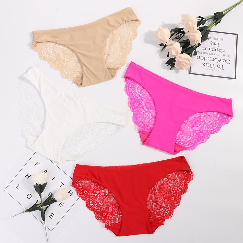 Damen Sexy Spitzenhöschen Nahtlose Slips Unterwäsche Atmungsaktive hohle Dreiecksunterhose