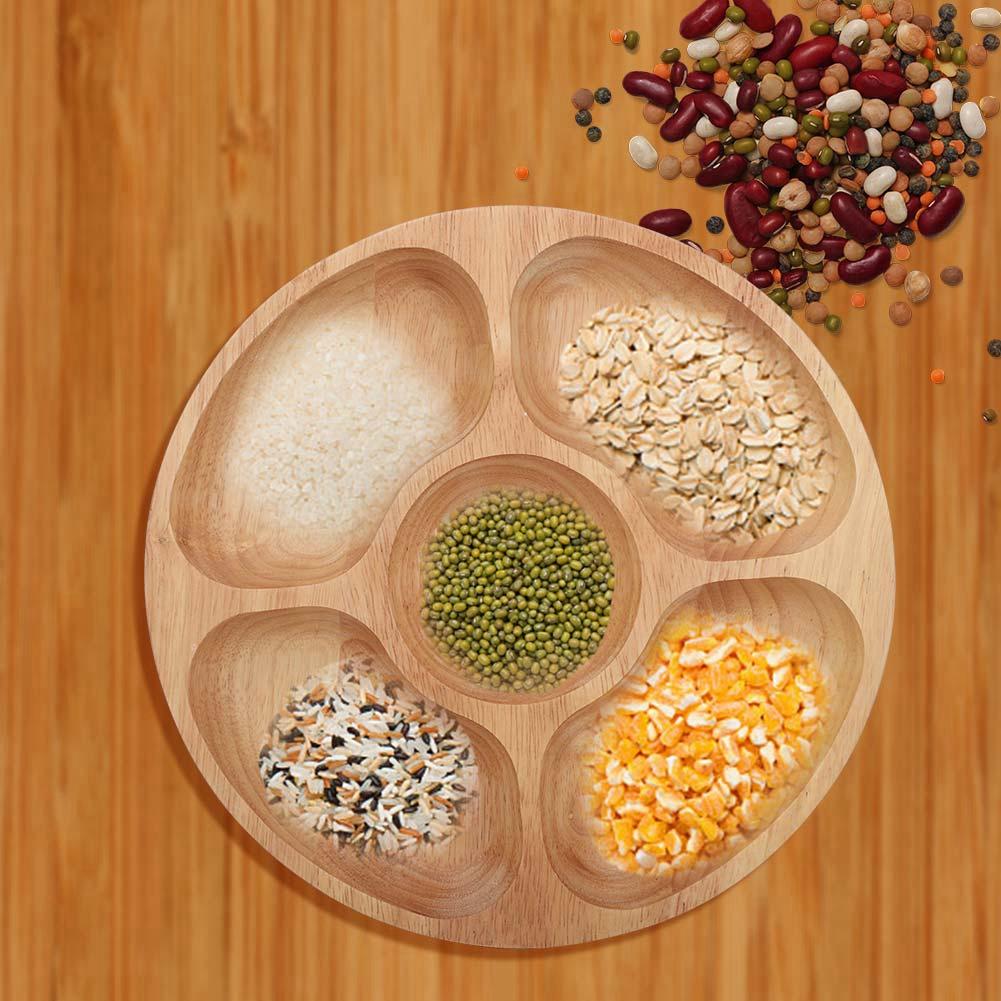 Drewniany Okrągły Talerz Dzielony na Jedzenie Deser Przekąska Podzielone Naczynie Zastawa Stołowa Taca (25 cm)