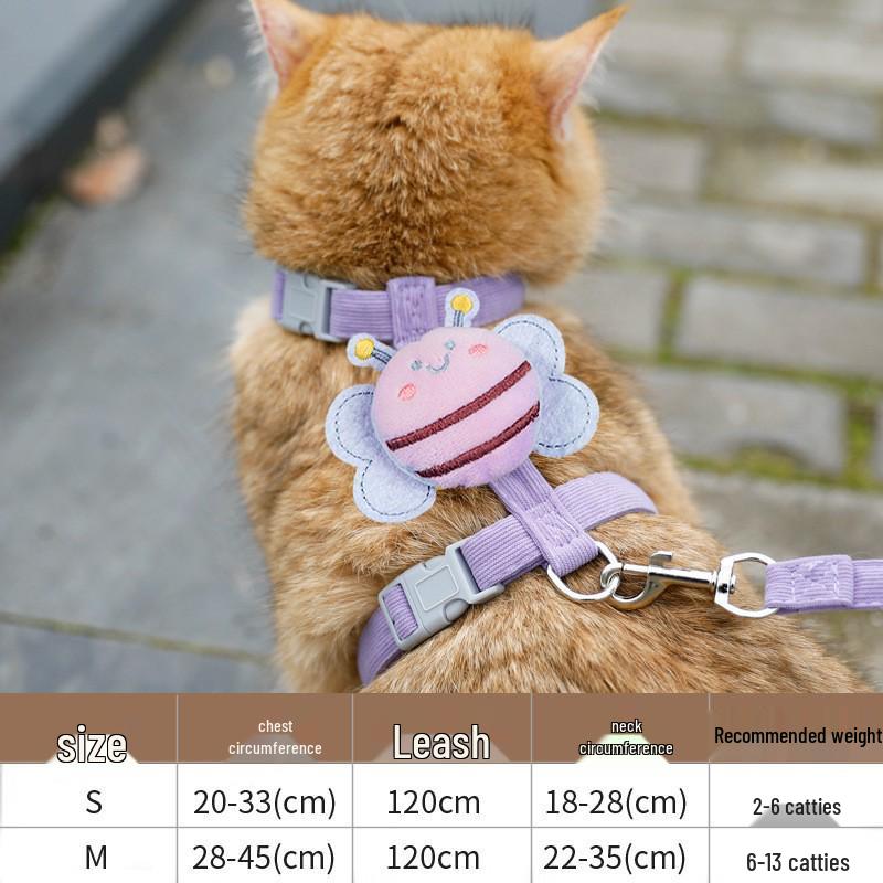 Breathable Cartoon Little Bee Cat & Dog Harness with Leash