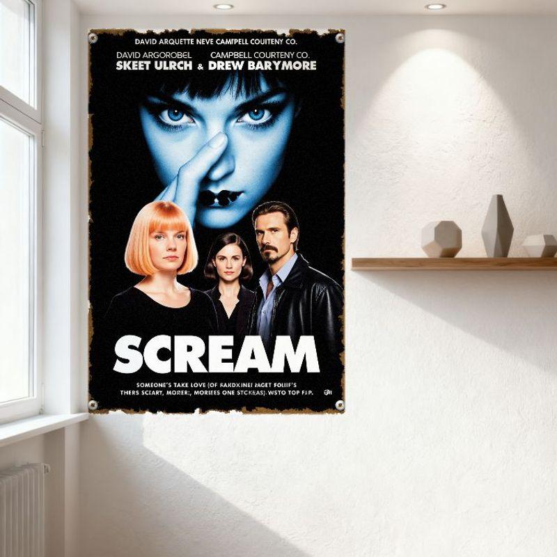 Scream Movie Vintage Metal Tin Sign David Arquette Neve Campbell Horror Wall Plaque for Home Bar Club Decor