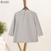 ZANZEA Women Casual Round Neck 3/4 Sleeve Loose Blouse