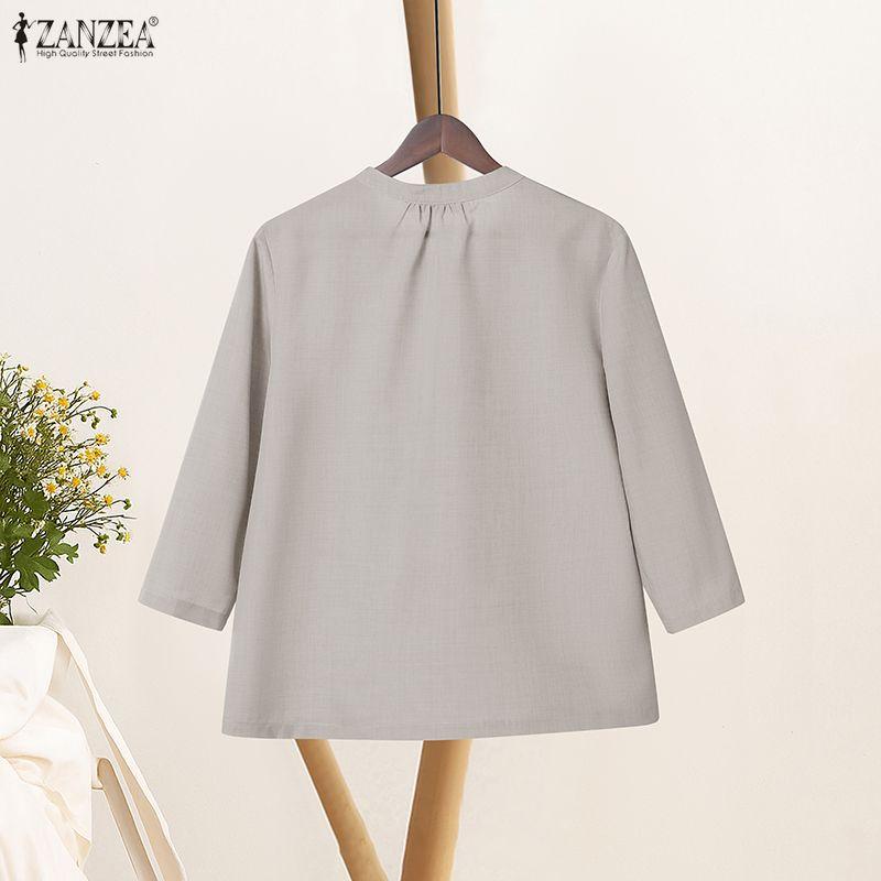 ZANZEA Women Casual Round Neck 3/4 Sleeve Loose Blouse