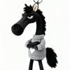 Popular Sky Selection High Cool Black Horse Keychains Soft Plush Mascot Car Pendant Sweater Knitted Baby Doll Key Rings for Women's Handbag Child Bags