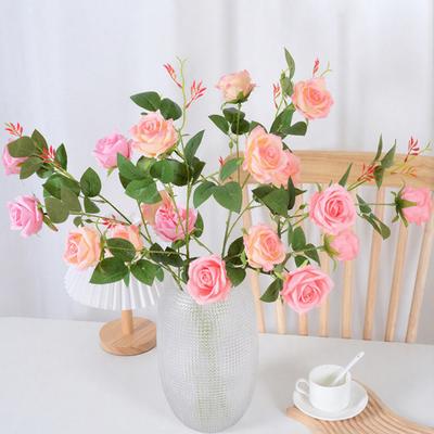 Flores de Rosa Artificiais para Arranjo de Flores Buquê de Rosa de Seda Artificial com 5 Flores para Festas Casamento Centro de Mesa para Casa