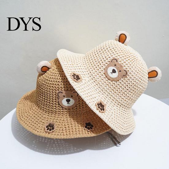 Toddler Beach Accessories Cute Animals Straw Sun Hats for Kids, UV Protection Fishing Hat, Wide Hat Brim Cartoon Bucket Breathable Summer Outdoor