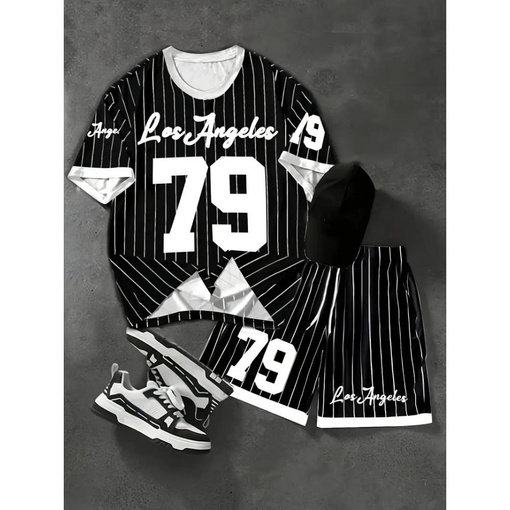 Numbers and Letters 79 Printed Men's T-shirt and Shorts 2 Piece Set Summer Casual Outfit for Men's and Women's Clothing Top