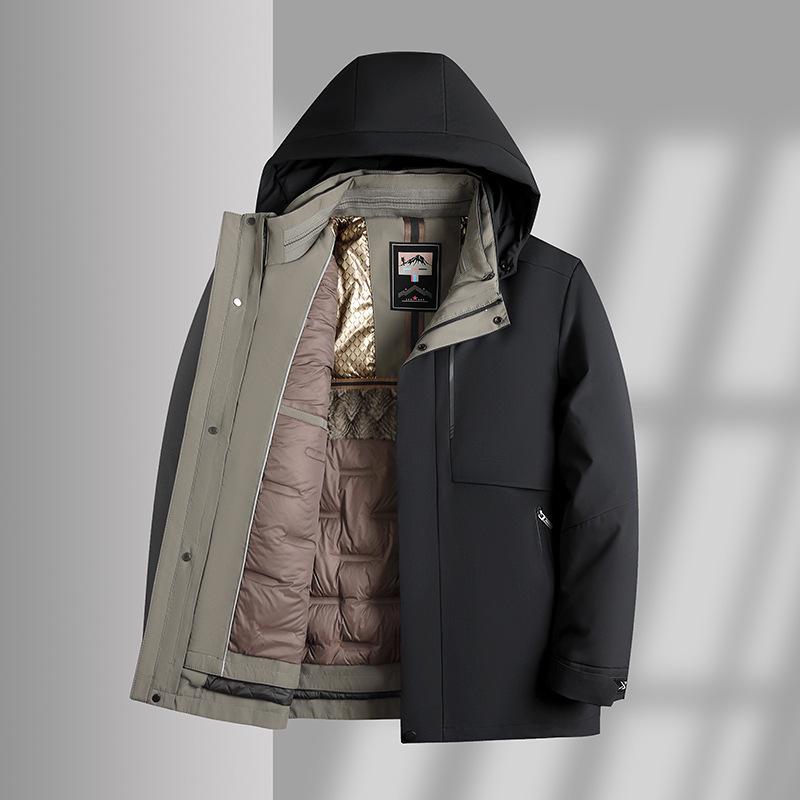 

Men’s White Goose Down Jacket: Detachable Liner, Warm, Thick, Loose-Fit, Hooded Coat for Middle-Aged & Elderly M чорний