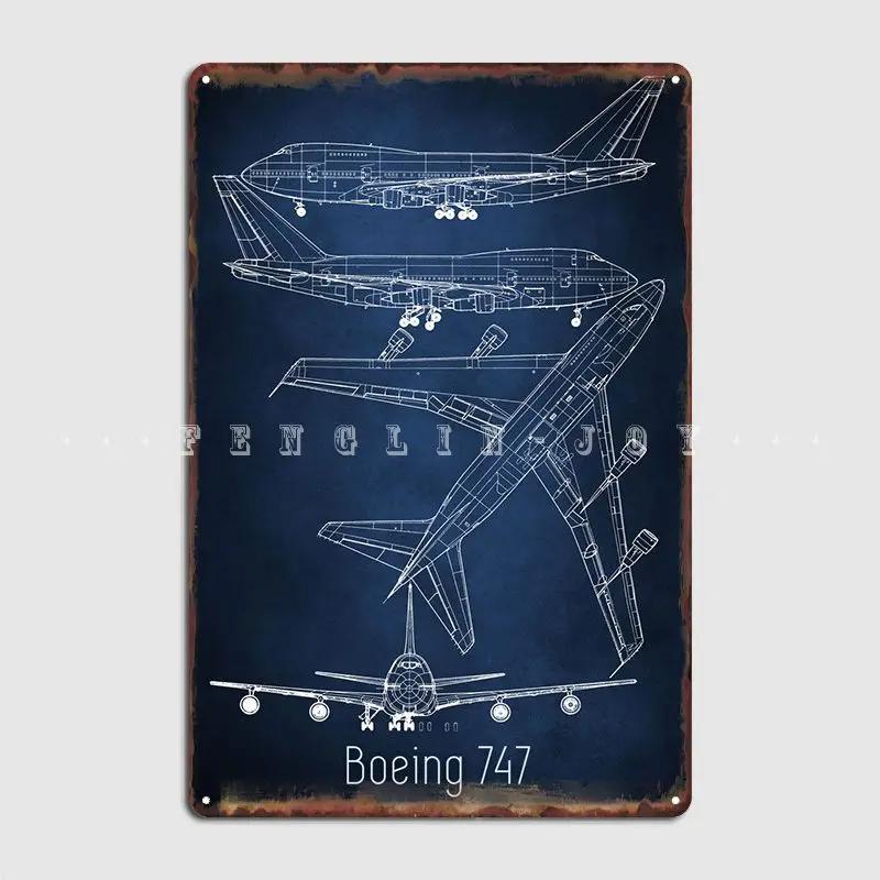 Boeing 747 Marineblau Blaupause Antonov An-225 Buran AN 225 Mriya Flugzeug Metall Design Pub Plaketten Höhle Blechschild Poster