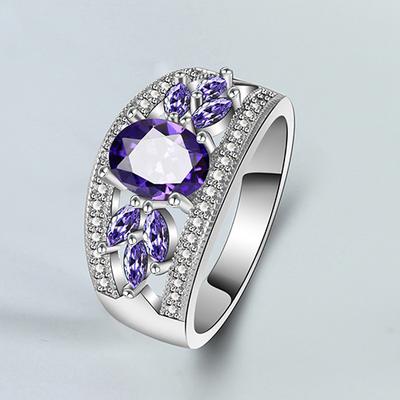Modische 925er Sterlingsilber Damenringe Blumenförmig Amethyst Hochzeits-Silberring für Damen Mädchen Schönes Geschenk zum Geburtstag