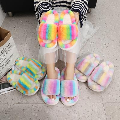 Fashion 2024 Women's Slippers One Word Thick Bottom Warm Furry Women Shoes Plush Cotton Slippers Indoor and Outdoor Warm Plush Slippers
