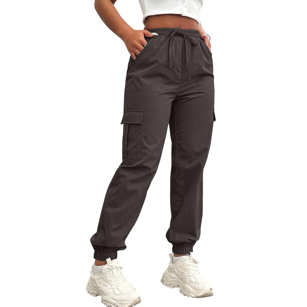 Women's Elastic Cuffed Cargo Pants, Casual Jogger Trousers for Everyday Wear