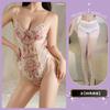 Lace Deep V Embroidery Suspender Inside with Onesie Backless Retro Floral Sexy Strap Splicing Mesh Flower