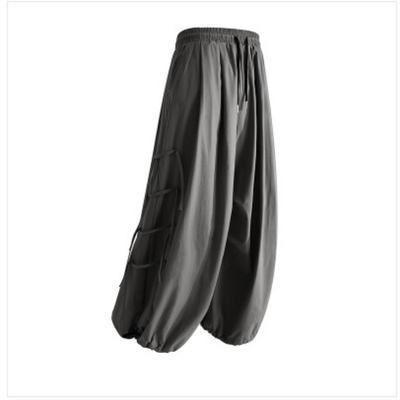 Men Spring Baggy Cargo Pants Drawstring Elastic Waist Harem Trousers