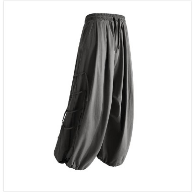 Men s Khaki Drawstring Waist Balloon Pants Casual Streetwear Baggy Cargo Pants M