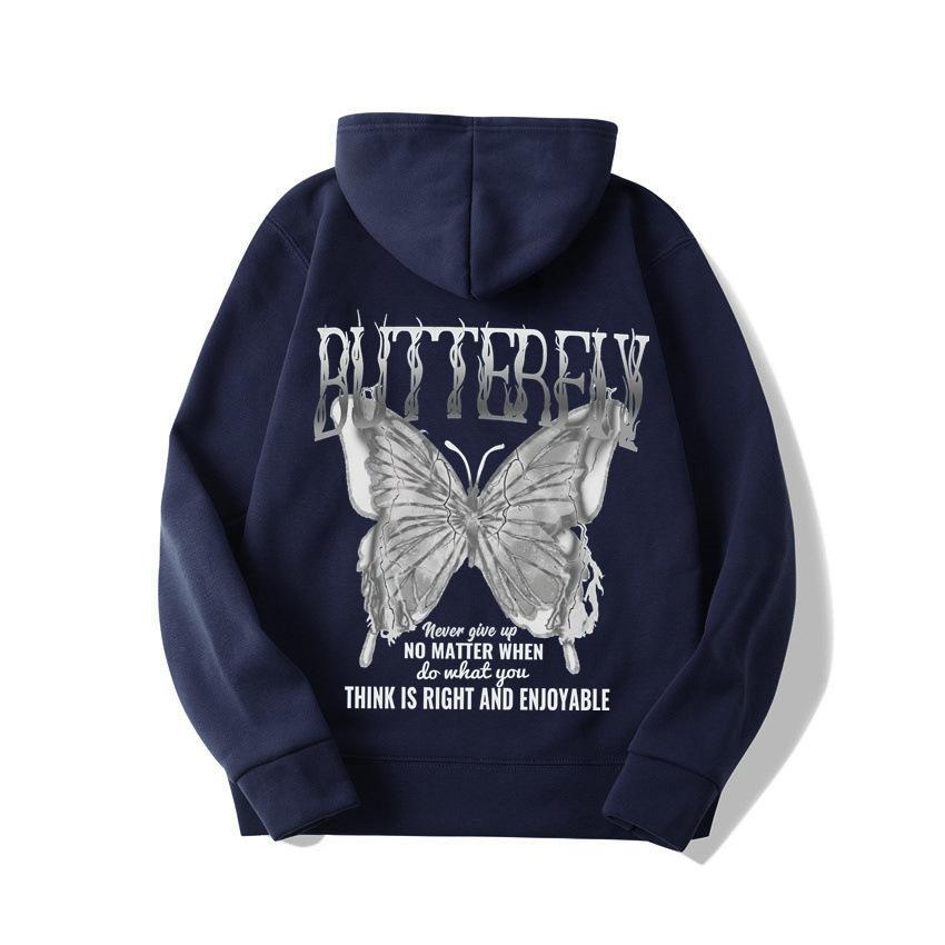 2025 European and American new letter fashion multi-color butterfly casual hooded fleece sweater