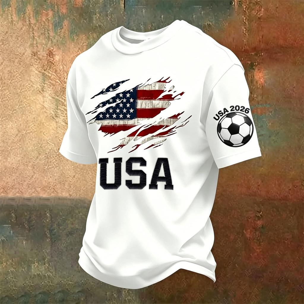 Men's Patriotic Independence Day Printed T-Shirt Short Sleeve Casual Neck Top with USA Lettering