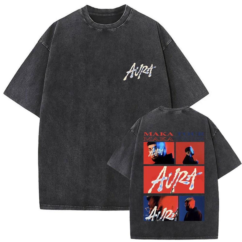 

Washed Vintage Rapper Maka Aura Tour Graphic T Shirts Mens Women Fashion Tshirts Casual Cotton Loose Short Sleeve T Shirt S
