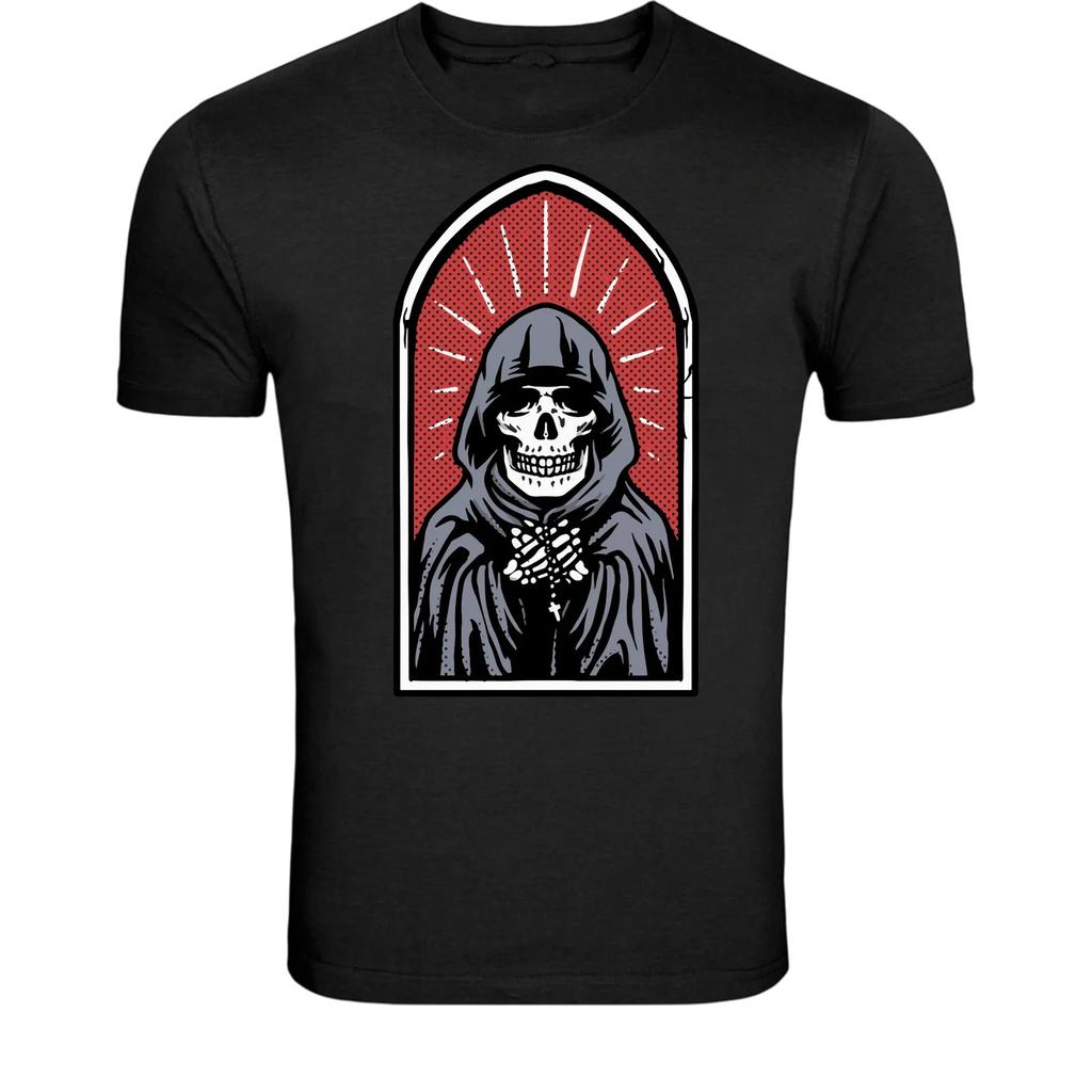 Grim Reaper Skull Cloak T-Shirt - Dark Gothic Death Skeleton