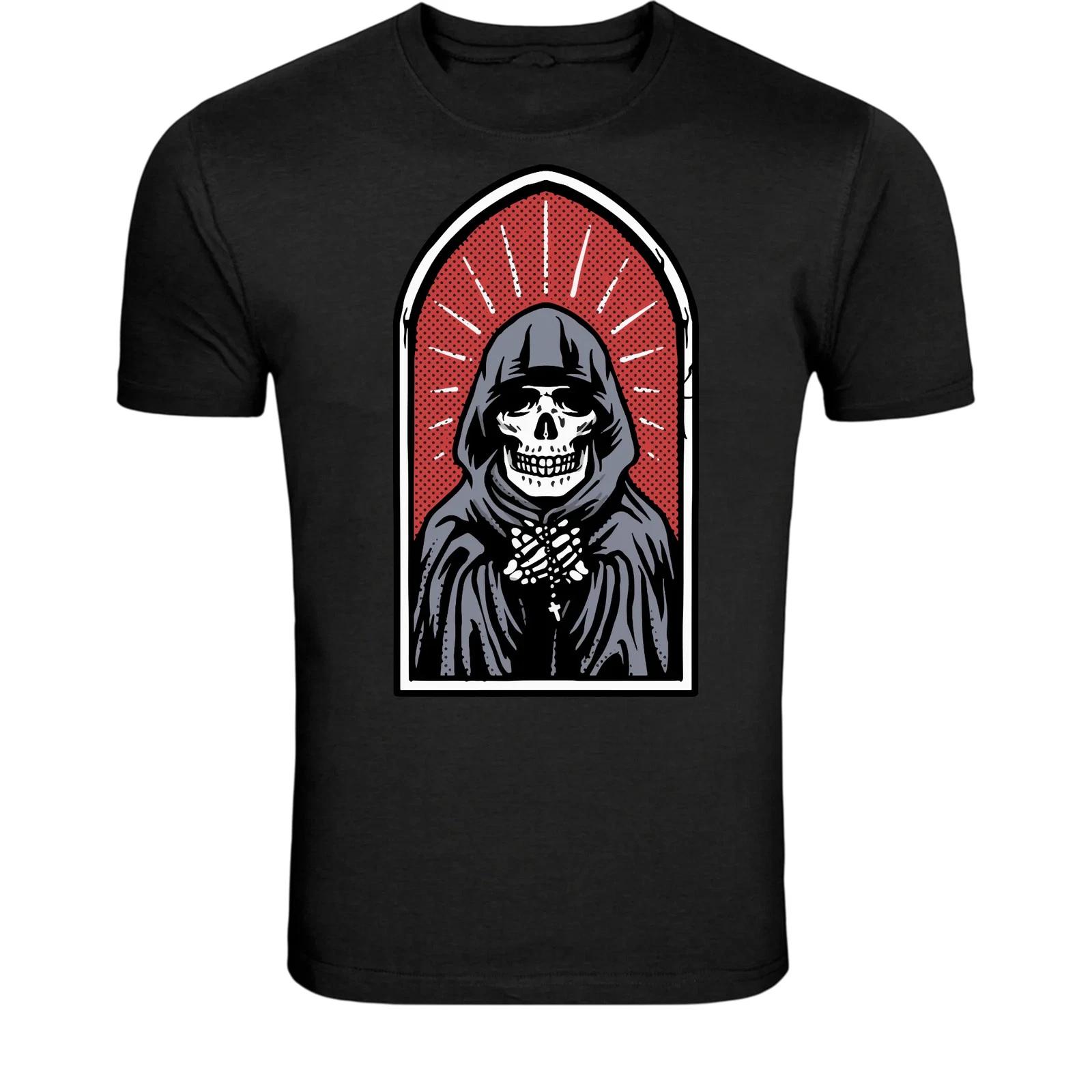 Grim Reaper Skull Cloak T-Shirt - Dark Gothic Death Skeleton L