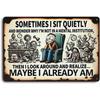 Vintage Metal Tin Sign with Humorous Quote and Whimsical Characters  Quirky Wall Art for Home, Bar, or Cafe Decor