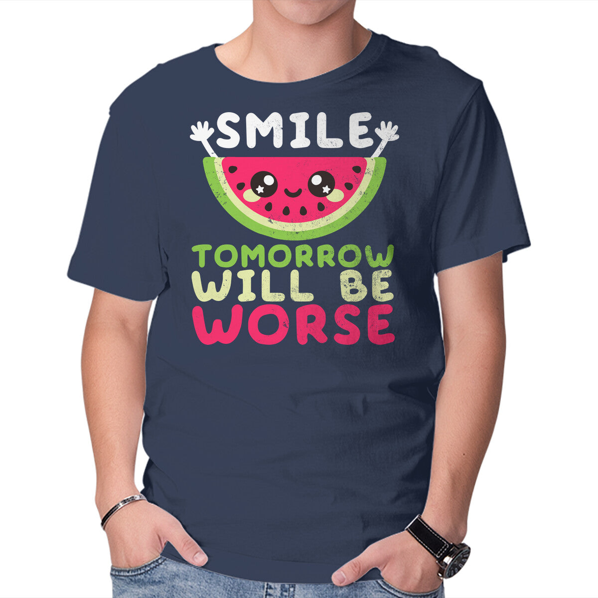 Unisex Crew Neck T-Shirt Watermelon Smile Graphic Short Sleeve Casual Tee XS