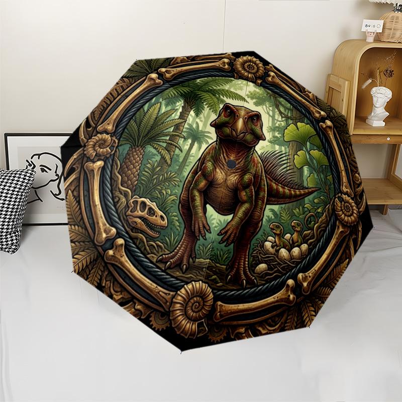 Prehistoric Dinosaur Scene pattern umbrella, portable and foldable design, 8 ribs, a casual accessory for Halloween, Christmas, and birthday gifts.
