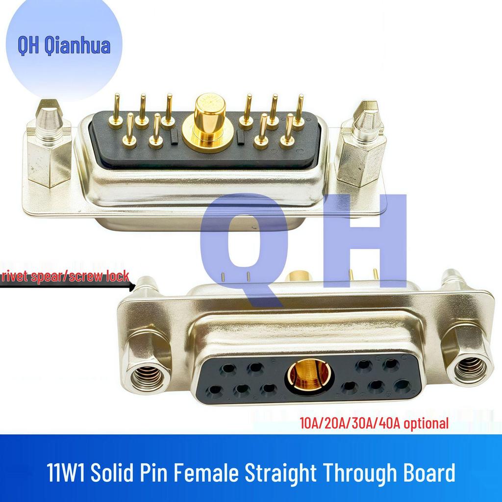 11W1 Male-Female Gold-Plated Solder Plug: High Current, 180° Straight Pin Connector