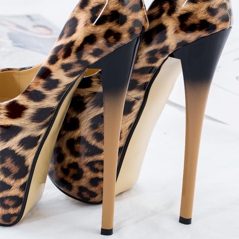 Scarpe con tacco da donna con plateau leopardato sexy, alla moda, con tacco alto 19 cm, punta tonda, di marca, fetish, scarpe da festa, taglia grande, 47