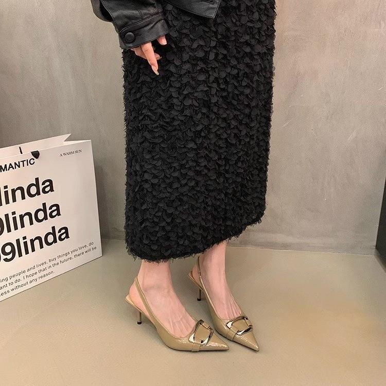 Temperament thin heel pointed head bag head sandals women's summer new with skirt niche metal high heels