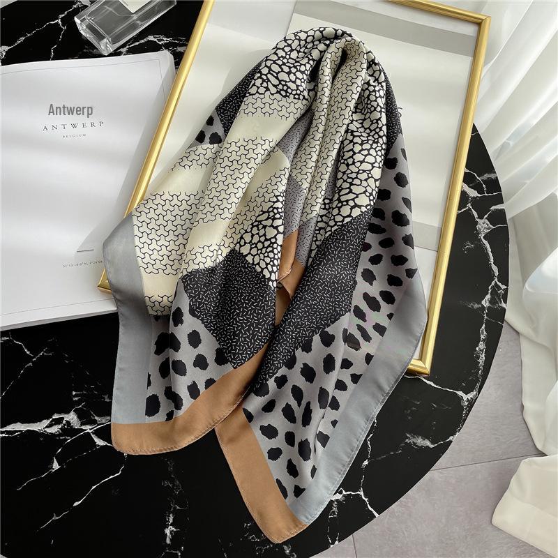 Women's Leopard Print Silk Square Scarf – Professional, Colorful, Versatile Shawl for Autumn/Winter