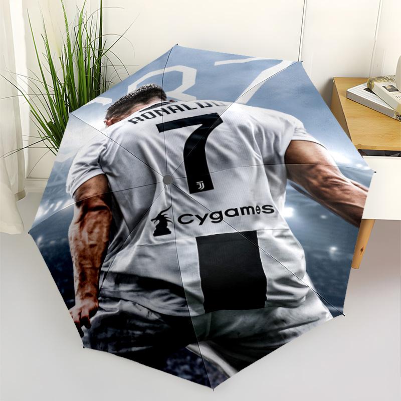 Cr7 Football Legend Outdoor Automatic Umbrella Compact 8-Rib Design Durable Plastic & Iron for Outdoor Daily Use Vibrant Pattern Umbrella