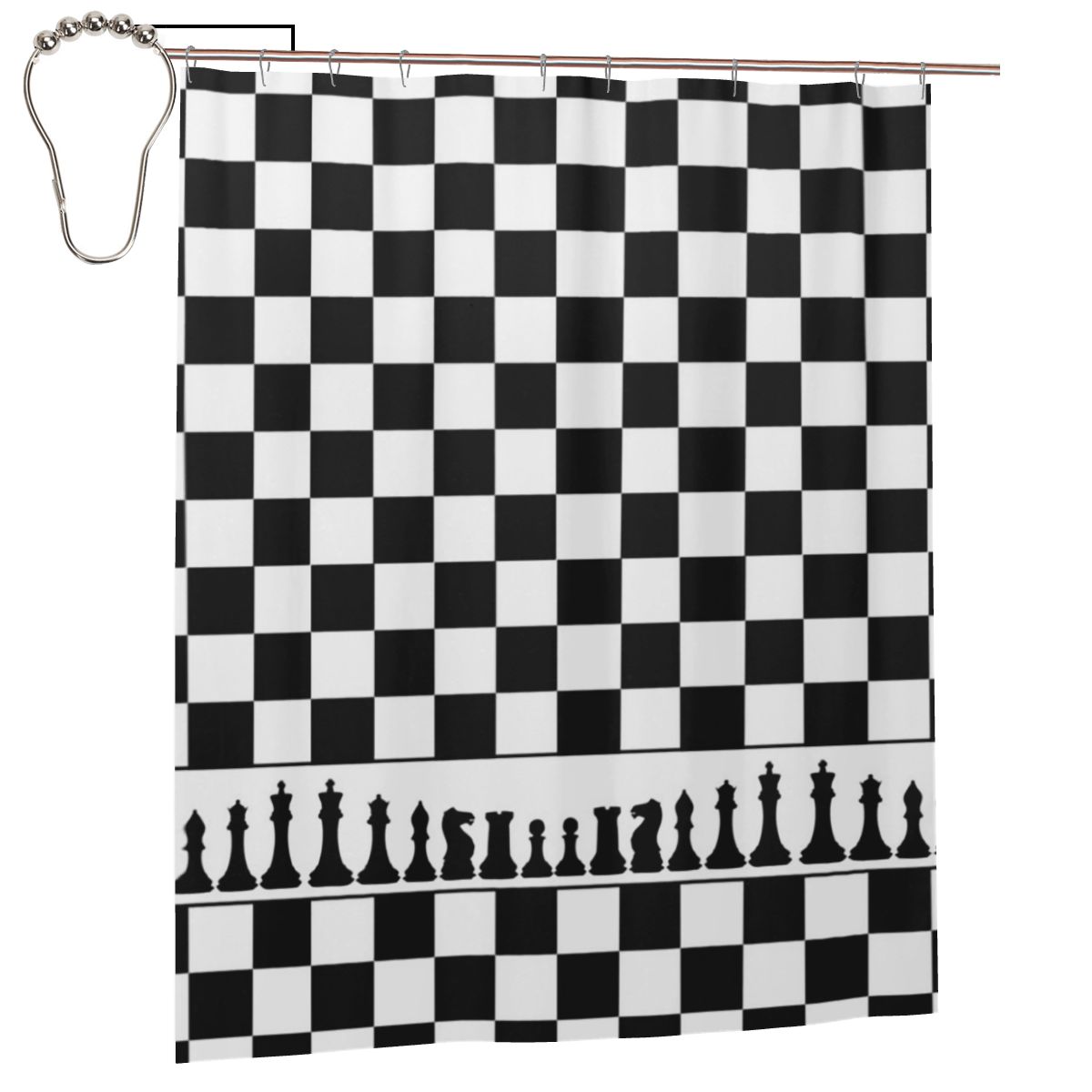 

Chess Board Black And White Grid Checkered Shower Curtain Bathroom Polyester Waterproof Bath Curtains With Hooks W60H190(CM)-1 Pcs