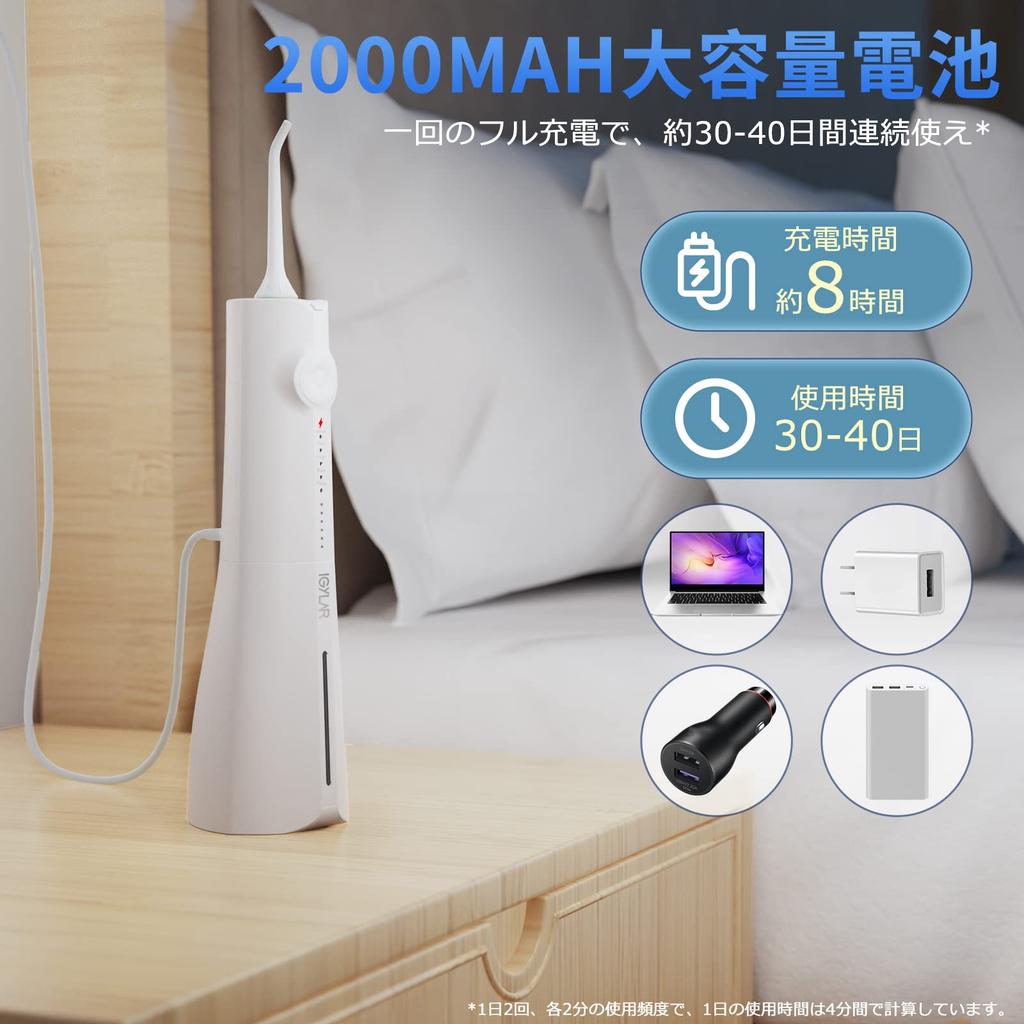 IGYLAR Y205N Cordless Rechargeable Oral Irrigator Jet Washer with 5 PSI Water Pressure 300ML IPX7 4 Replacement and a Portable Storage Pouch Modes,