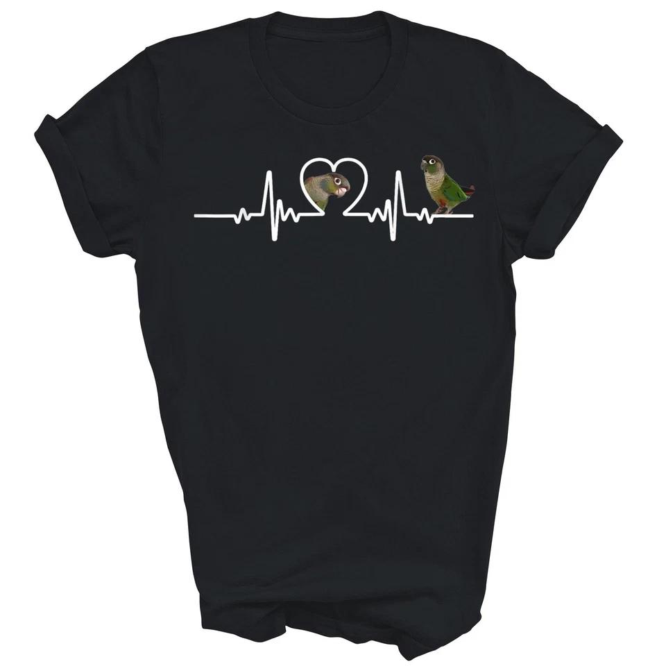 Green Cheek Conure Heartbeat Bird Lover T-Shirt XL