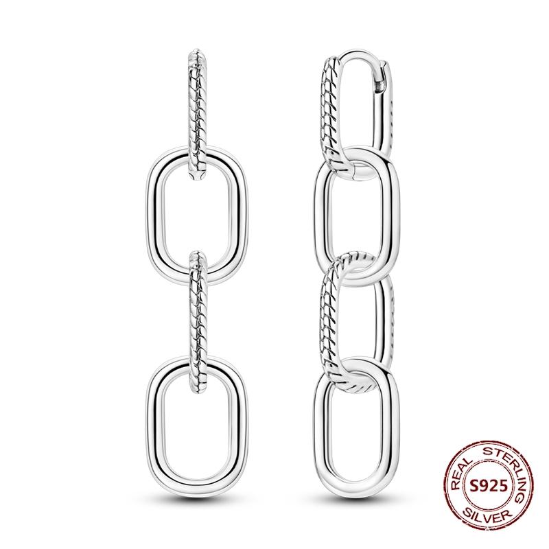 Pearl Earrings 925 Silver Original Sparkling Zircon Geometry Irregular Cross Square Hoop Earrings For Women Jewelry