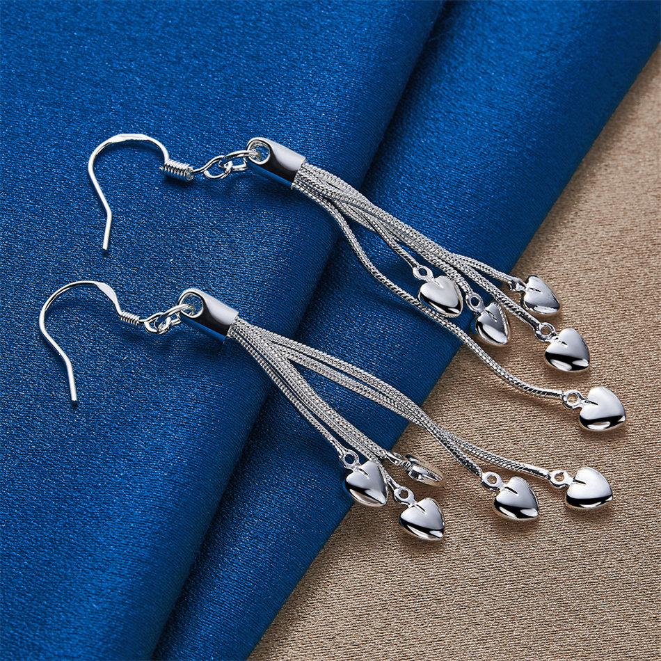 Charming 925 Sterling Silver Exquisite Heart-Shaped Tassel Earrings for Women's Fashion Wedding Jewelry Accessories