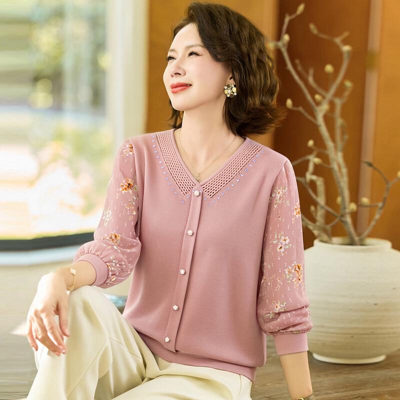 Women s V-Neck Mesh Sleeve Knit Sweater 4XL