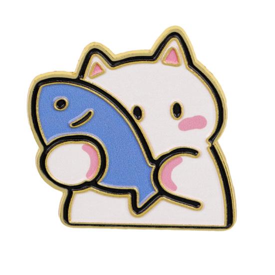 Kitten Hugging Fish Pin Holding Cartoon Cat Brooch, Enamel Alloy Badge Pin, Animal Lapel Pins Clothing Accessories for Backpacks Hats Scarves Jackets