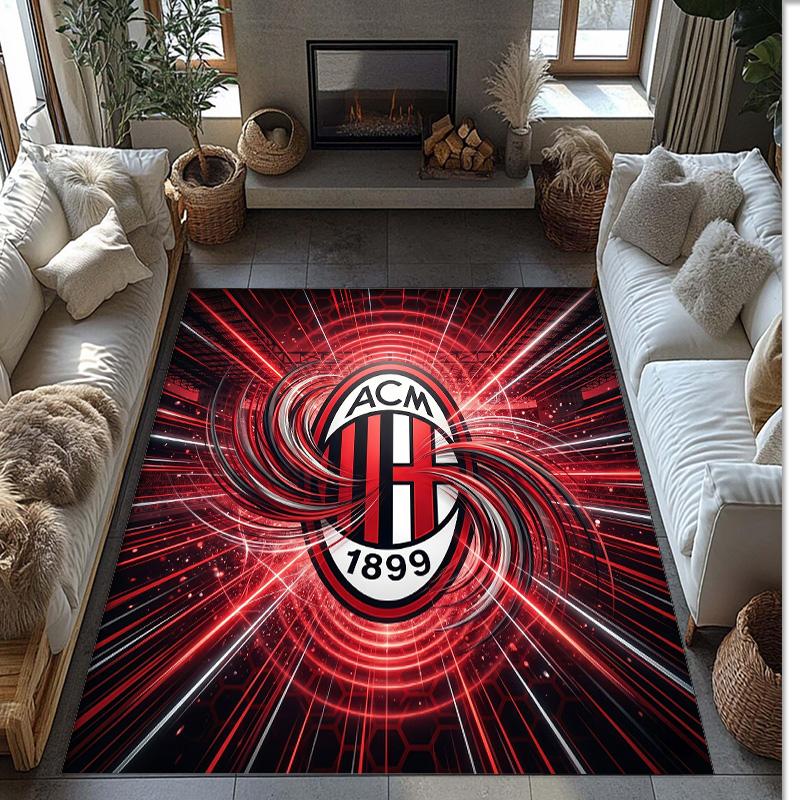 Tappeto in Flanella Stampato AC Milan Antiscivolo Morbido Poliestere Tappeto per Pavimento Tappetino Decorativo da Interno per Camera da Letto Soggiorno Divano Sala Giochi Decorazione Casa