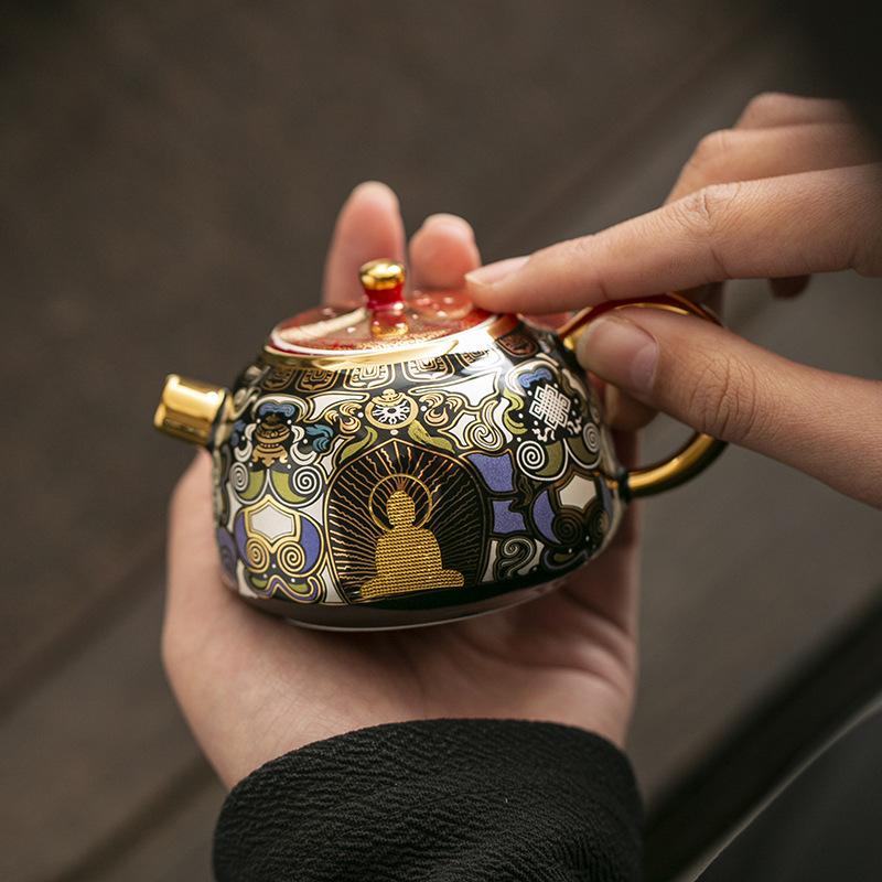merchandise Thangka gold and silver wrong Chen Desheng tea ceremony ceramic teapot gilt Xishi pot enamel color Guochao court