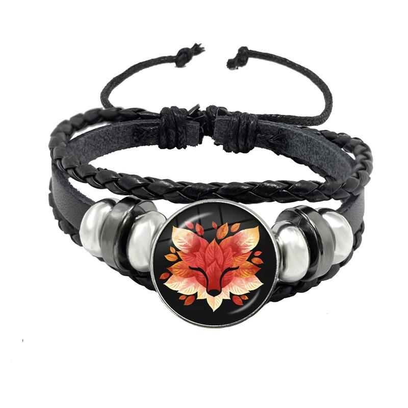 2022 Creative Painting Animal Leaf Fox Wolf Cat Owl Koala Rabbit Deer Round Glass Dome Bracelet Handmade DIY Gift