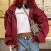Wine Red Women  Leather Jackets Fashion Lapel Long Sleeve Zipper Pockets Bomber Jacket Coats Lady Casual Outerwear