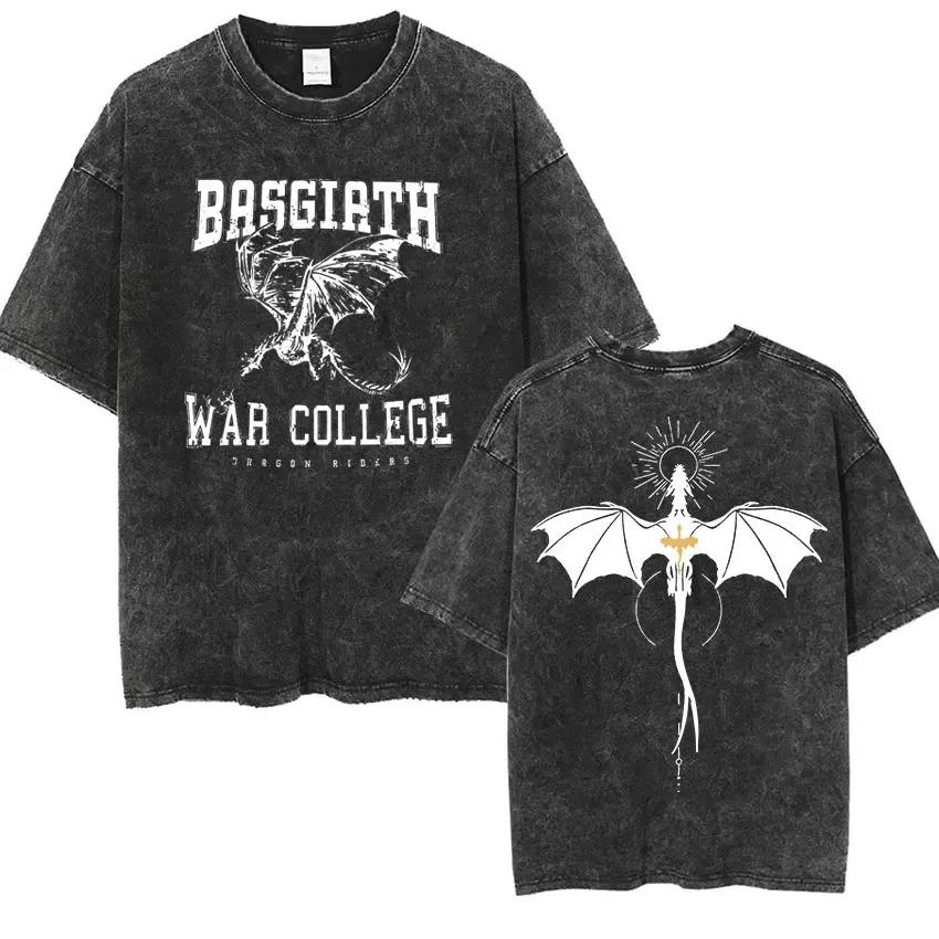

Basgiath War College Vintage Washed T-Shirt Fourth Wing Dragon Rider Естетичний одяг Чоловіча Жіноча Футболка 3XL